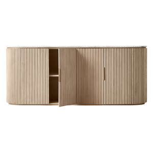 Modern Minimalist Sideboard <b>Cabinet</b> Solid Teak Vertical Ribbed Curved <b>Corner</b> Eco-Friendly Durable Premium Interior Furniture - Product Image 4