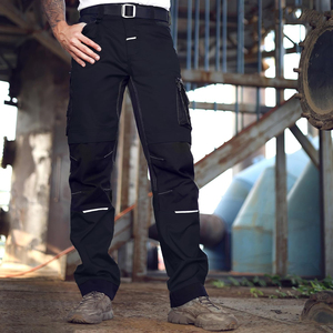 <b>Men's</b> Black Workwear Cargo Pants Multi-Pocket Canvas <b>Stretch</b> Quick Dry Midweight Straight Fit for Outdoor Use - Product Image 4