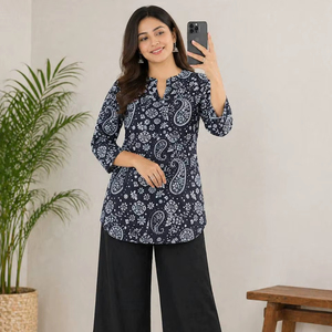 Ensemble coordonné imprimé élégant – Ensemble assorti en rayonne à motif floral - Product Image 1