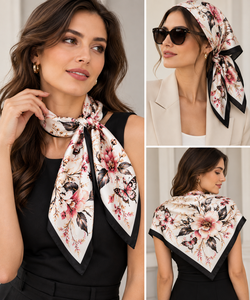 Elegante Pañuelo de Seda con Estampado Floral, Accesorio de Moda para Mujer, Cuadrado, Multifuncional, para Todas las Temporadas - Product Image 4
