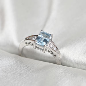 <b>Emerald</b> Cut Blue Topaz Gemstone <b>Ring</b> 925 Sterling <b>Silver</b> Luxury Engagement Wedding Anniversary Women Third Party Appraisal - Product Image 3