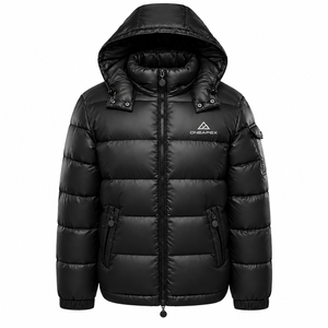 Veste matelassée à capuche noire pour homme, veste d'hiver chaude et matelassée pour l'extérieur, veste légère imperméable One Apex - Product Image 1