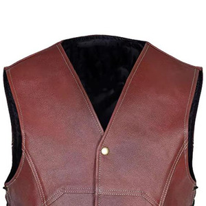 Chaleco de Motociclista de Cuero Vacuno Genuino Marrón para Hombre, Estilo Vintage, con Cordones Laterales Ajustables y Bolsillos con Cremallera - Product Image 2