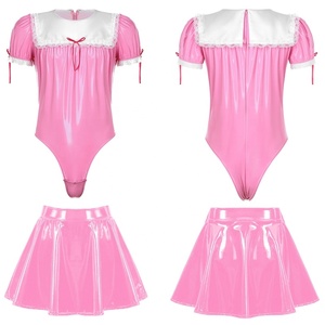 Conjunto de Disfraz de Sirvienta para Hombre de Talla Grande <span class=keywords><strong>Sissy</strong></span> Crossdresser para Cosplay con Body de Encaje de Manga Abullonada y Falda Acampanada en Línea A - Product Image 2