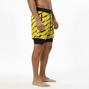 Shorts de course pour hommes à taille élastique avec doublure, séchage rapide, cordon de serrage, shorts de sport 2 en 1 avec poches - Product Image 3