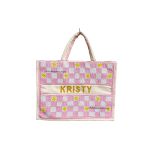 Sacs fourre-tout en toile durable à carreaux personnalisés avec perles, vente en gros, parfaits pour les vacances et les cadeaux de Noël - Product Image 1