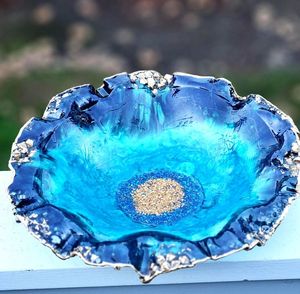 Bol décoratif en résine pour la maison, l'hôtel et le bureau, bol en céramique fait main en forme de coquille avec bordure dorée, plat décoratif élégant pour offrir en cadeau - Product Image 6