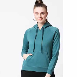 Sudadera con Capucha Color Verde Azulado para Mujer, Manga Larga, Tejida en Algodón, Informal, con Bolsillos, para Otoño - Product Image 2