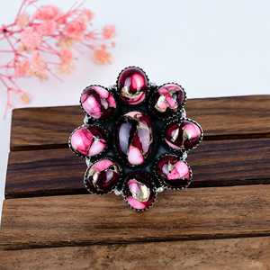 Bague en argent sterling avec rose rouge et dahlia turquoise, bijoux floraux bohèmes faits à la main, cadeau pour elle - Product Image 6