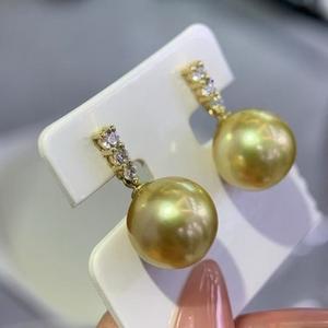 Natural Gold <b>Pearl</b> <b>Earrings</b> with Near-Round Slightly Flawless 925 Sterling Silver Comparable K-Gold Craftsmanship - Product Image 1