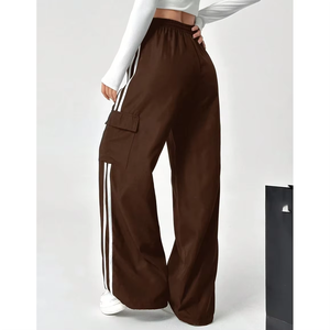 Unisex American Straight Wide Leg Cargo Pants Cotton Flat Front Mid Waist Breathable Windproof <b>Drawstring</b> <b>Trousers</b> - Product Image 4