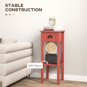 Set di 2 tavolini rossi a 2 livelli con cassetto e ripiano, tavolini da tè quadrati in legno per soggiorno e corridoio - Product Image 5