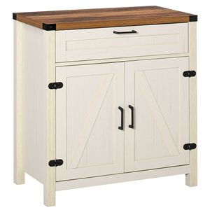 Credenza/Buffet in Legno di Mango Bianco per Villa e Sala da Pranzo con Cassetto e Ripiano - Product Image 1