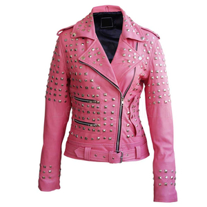 Chaqueta de Motera Acolchada con Bordado y Tachuelas de Piel de Oveja Genuina para Mujer, Reversible, Brillante, Ecológica y Moderna - Product Image 5