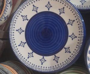 11 Inch Hand-Painted Blue Ceramic Dinner Plate Geometric Floral Stoneware Premium Dishwasher Safe Serving Tableware for Home - Product Image 2