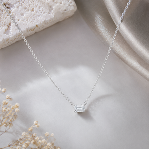 10K <b>White</b> Gold Lab Grown Diamond Emerald Cut Luxury Pendant Necklace Minimalist Style Women Everyday Wear Wedding & Anniversary - Product Image 2