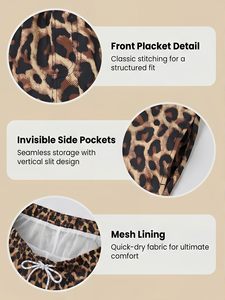 Traje de Baño para Hombre con Estampado de Leopardo, Secado Rápido, Cordón Ajustable, Corte Regular, Poliéster, 1 Pieza - Product Image 5