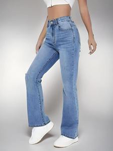 Vaqueros de mezclilla de cintura alta y pierna ancha para mujer, estilo vintage, ecológicos, impermeables, teñidos con hilo, mezcla de poliéster/algodón, con cremallera - Product Image 6