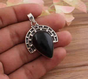 Dijes de Plata de Ley 925 con Baño de Platino y Ónice Negro, con Logotipo Personalizado, Bisel con Puntos, Estilo Vintage, Unisex, para Regalo - Product Image 4