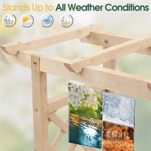 43.5*17.5*44.5 in Fir with <b>Arched</b> Lattice Raised <b>Garden</b> Bed <b>Wooden</b> Planting Frame Natural Fencing Trellis & <b>Gates</b> - Product Image 2