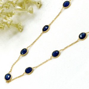 Pulsera Minimalista de Oro Amarillo Sólido de 18k con Zafiro Azul Natural, Joyería de Moda, Regalo para Fiestas, Venta al por Mayor - Product Image 2
