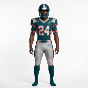 Ensemble uniforme de football vert sarcelle pour homme adulte, maillot à col en V, pantalon rembourré, casque, chaussettes, numéro 24 - Product Image 5