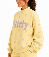 Sweat-shirt en molleton floral girly pour femme, col montant avec broderie en patch, coton lourd 420g personnalisé