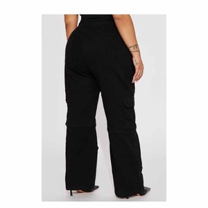 Black <b>Cargo</b> Pants <b>High</b> <b>Waist</b> Loose Fit Full Length Solid Color Utility Style With Pockets Autumn Wear - Product Image 4