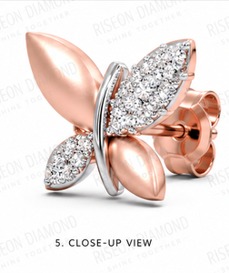 Elegantes pendientes de diamantes con diseño de mariposa, con motivos de hojas marquise, diamantes cultivados en laboratorio y baño de oro rosa premium. - Product Image 5