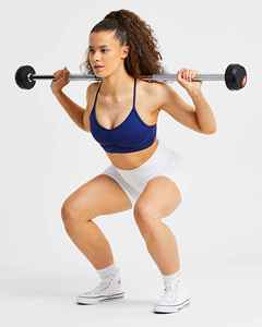 Women's Blue <b>White</b> <b>2</b> <b>Piece</b> Sports <b>Set</b> Halter Crop Top High Waist Shorts Solid Color Knitted Breathable Summer Wear - Product Image 5