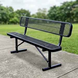 Banc d'extérieur moderne en acier noir robuste avec dossier et structure stable pour parc, jardin, terrasse et sièges publics - Product Image 1