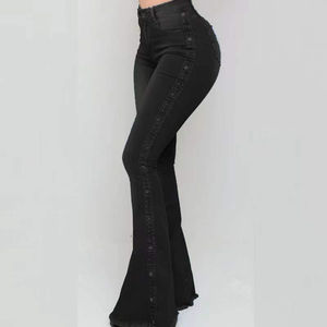 HAMIO SPORTS Customized European American Women's High <b>Waist</b> Wide Leg <b>Elastic</b> Denim Pants Breathable Waterproof Eco-Friendly - Product Image 6