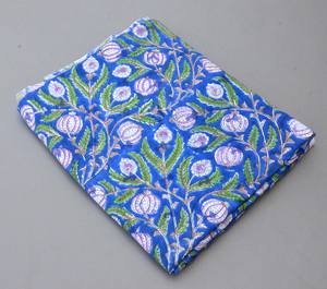 Blue Floral Hand Block Printed Cotton Fabric | Soft Breathable Indian Cotton Yardage for Dresses <b>Curtains</b> Sleepwear many more. - Product Image 5