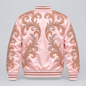 Vestes en satin personnalisées pour hommes avec strass, veste bomber de luxe ornée de cristaux étincelants, vêtements de fête hip-hop élégants - Product Image 3