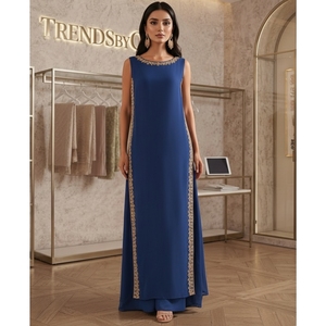 Ensemble de kameez pakistanais luxueux, long, orné à la main, robe de soirée formelle, franges à paillettes, orné de cristaux, pour les occasions spéciales - Product Image 4