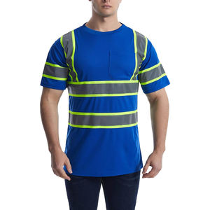 Camiseta de Trabajo de Alta Visibilidad Azul, Reflectante, Manga Corta, Tejido de Malla Transpirable, Diseño con Bolsillo Frontal - Product Image 2