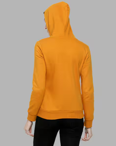 Sweat-shirt à capuche jaune moutarde pour femme, coupe ajustée, pull décontracté avec poche kangourou, mélange de coton, orange - Product Image 3