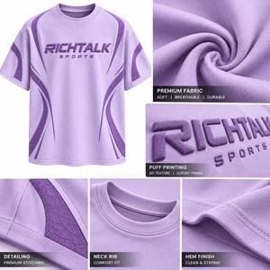 T-shirt sportif surdimensionné à manches courtes pour homme, en coton tricoté 100 % respirant, col rond, design personnalisable - Product Image 6