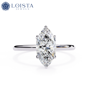 Bague de fiançailles LOISTA pour femme en platine avec diamant taille marquise, certifié GIA, couleur D, diamant naturel, style classique - Product Image 1