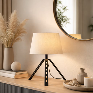Lámpara de escritorio decorativa escandinava de metal y lino, lámpara creativa de trípode, luz blanca cálida, cuida la vista, minimalista, para sala de estar, E27 - Product Image 2