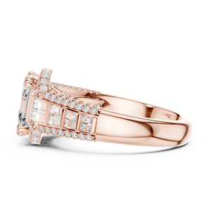 Brilliant Asscher Cut GRA Certified Lab Grown Diamond <b>Ring</b> In 14k Rose Gold Halo Style Wide Band Luxury <b>Statement</b> Wholesale <b>Ring</b> - Product Image 2