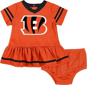 Robe en jersey pour bébé fille des Denver Broncos avec bloomers, tenue de sport à thème football en maille marine et orange - Product Image 4