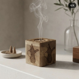 Ensemble brûleur d'encens Mubkhar Bakhoor en bois fait main avec plateau et support à motif mosaïque - Product Image 4