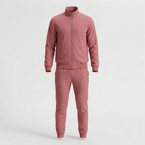 Men's Solid <b>Pink</b> <b>Tracksuit</b> Full Zip Stand Collar Casual Sportswear Breathable Cotton Jogger Set Autumn Wear - Product Image 1