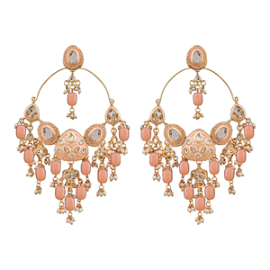 Latest Indian Flower Design Kundan Chandbali Earring Sets Drop Tassel Handmade Gold Plated Alloy Bridal Jewelry Womens - Product Image 1