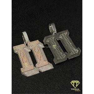 Personalized Double <b>Initial</b> Letter Pendant Moissanite GIA Certified 925 Sterling <b>Silver</b> Gold Plated Hip Hop <b>Necklace</b> - Product Image 3