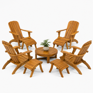 Ensemble de chaises longues d'extérieur en teck massif de qualité supérieure avec ottoman, meubles de luxe pour piscine, patio, jardin, hôtel, resort - Product Image 4