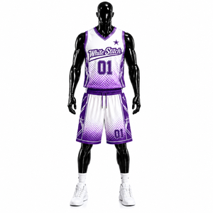 Maillot de basketball sans manches pour homme White Stitch 01, imprimé numérique dégradé violet, en Spandex/Polyester respirant, athlétique - Product Image 1