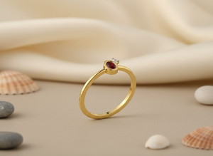 Anillo Unisex de Oro Sólido de 14k con Rubí, Diseño Moderno, Bañado en Oro, Banda con Gema Ovalada Engastada en Bisel, Joyería para Regalo de Compromiso - Product Image 3