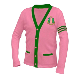 Cardigan universitaire AKA pour homme, pull en tricot personnalisé brodé pour sororité, rose et vert, pour étudiants universitaires, en acrylique épais pour l'hiver - Product Image 1